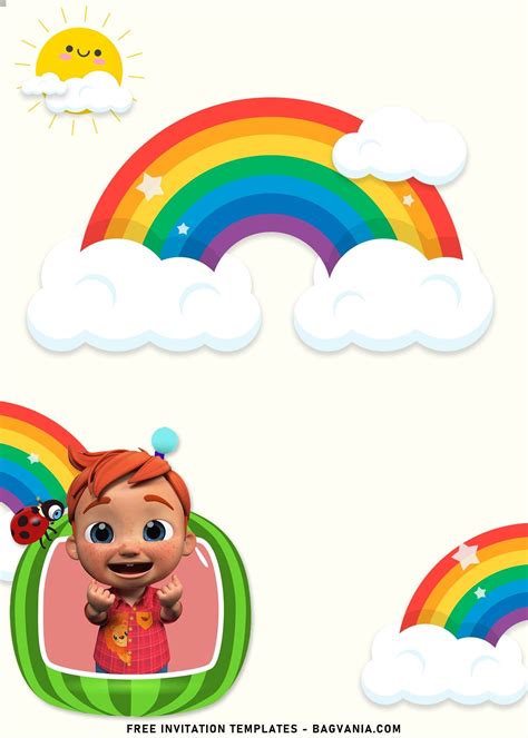 7+ Rainbow Baby Cocomelon Birthday Invitation Templates | Printable birthday invitations, Create ...