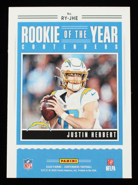 Justin Herbert 2020 Panini Contenders Rookie of the Year Contenders #14 ...