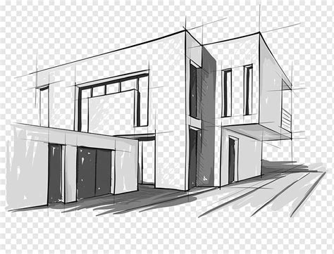 a drawing of a house with two doors and windows on each side, in black ...