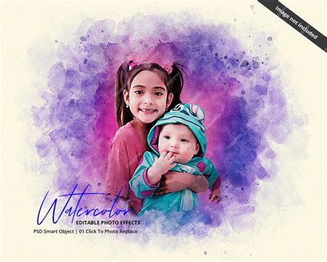 Premium PSD | Editable family photo watercolor painting effect for photoshop