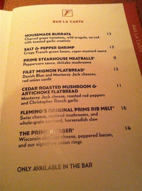 Flemings Bar la Carte Menu | I Run For Wine