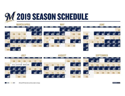 Brewers Schedule 2019 Printable PrintableTemplates | Printable Schedule