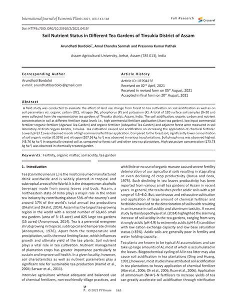 (PDF) Soil Nutrient Status in Different Tea Gardens of Tinsukia District of Assam