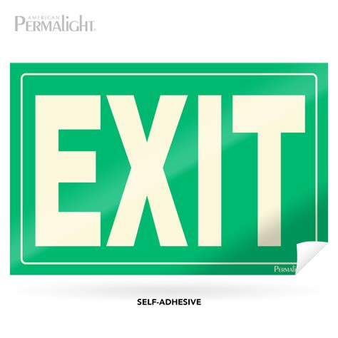 Green Exit Sign, Self-Adhesive, Photoluminescent Lettering (12 in x 8 ...