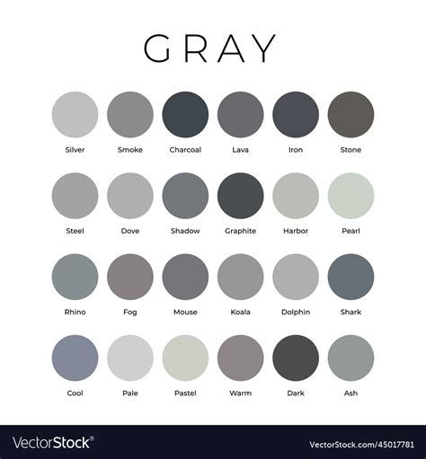 Gray color shades swatches palette with names Vector Image