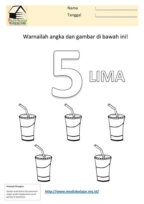 Mewarnai Angka 5 (lima) dan Mewarnai Gambar Minuman