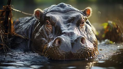 Premium AI Image | Hippopotamus Wallowing in Water