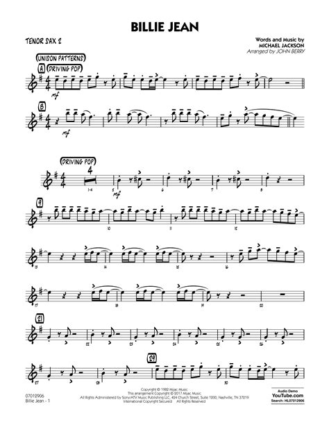 John Berry Billie Jean - Tenor Sax 2 $5.99 Jazz Sheet Music, Sheet Music Pdf, Digital Sheet ...