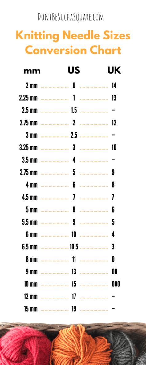 Knitting Needle Size Conversion Chart – Don't Be Such a Square