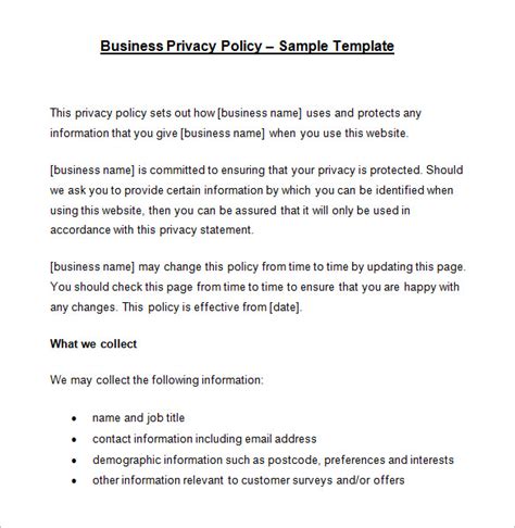 11+ Privacy Policy Templates - PDF, DOC