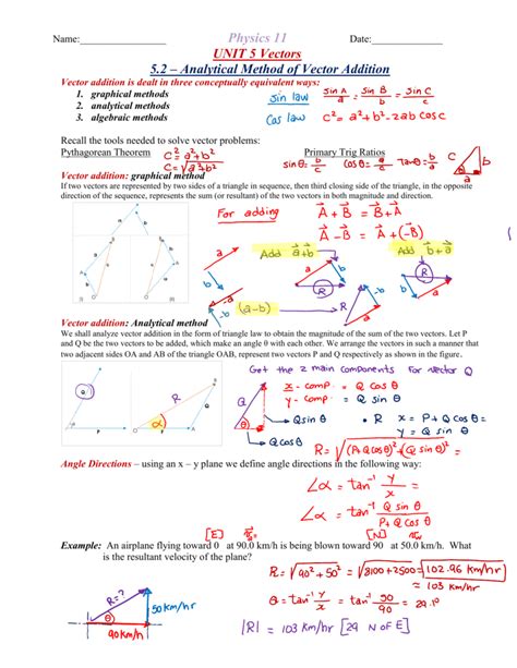 Physics 11 UNIT 5 Vectors 5.2 – Analytical Method of