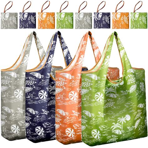 REGER 35 LBS Reusable Shopping Grocery Bags Foldable, Durable Rip Stop Nylon Fabric Cloth Tote ...