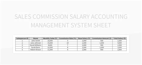 Sales Commission Salary Accounting Management System Sheet Excel Template And Google Sheets File ...