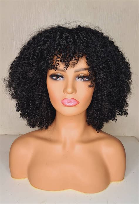 Synthetic Afro Kinky Curly Wig With Bang/fringe in Black Made - Etsy