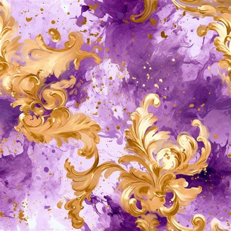 Premium Photo | Purple and gold floral wallpaper with gold swirls and ...