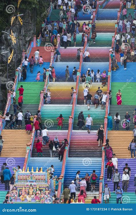 Tourists Ascend the Colorful Stairs of the Batu Caves Editorial Stock ...