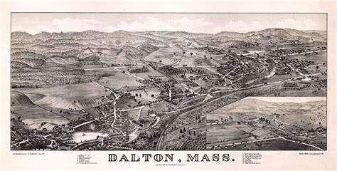 "1884 Panoramic Map of Dalton Massachusetts 14\" x 28\", 16\" x 32\", or 20\" x 40\" Full Color ...