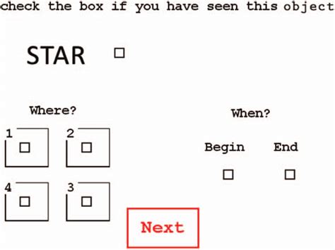 Sample of a cued recall test screen for the different elements of ...