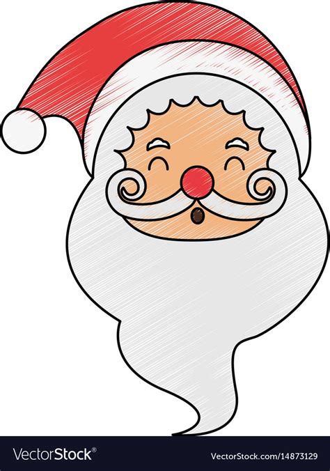 Color pencil cartoon front view face santa claus Vector Image