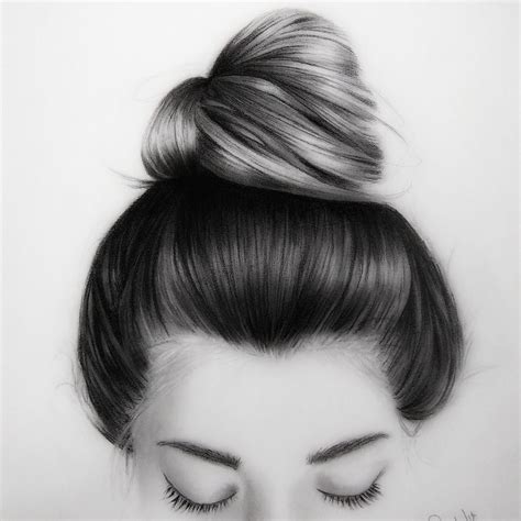 Drawing Hair Messy bun in graphite and charcoal | How to draw hair ...