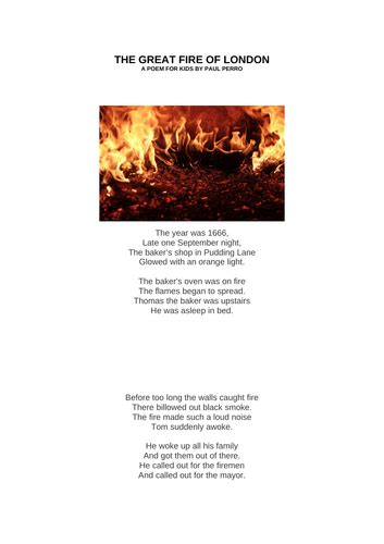 THE GREAT FIRE OF LONDON A POEM FOR KIDS- BY PAUL PERRO | Teaching Resources