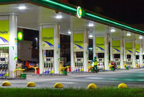 Petrol Gas Station with Night Lights Editorial Photography - Image of cost, fuel: 120416207