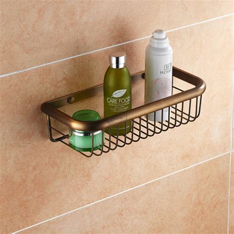 Shower Caddy Bathroom Shelf Storage Wall Bath Organizer Rack Holder Towel Rack Antique Brass ...