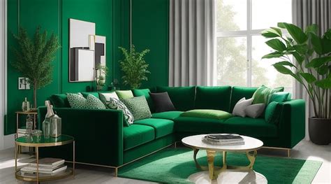 Premium AI Image | Modern living room in emerald colors generated by AI