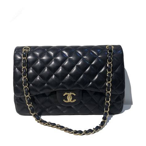 Chanel Black Lambskin Leather Jumbo Double Flap GHW Handbag