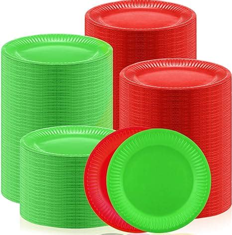 Amazon.com: Yaomiao Christmas Paper Plates Red Green Disposable Plates Round Plates Bulk Holiday ...