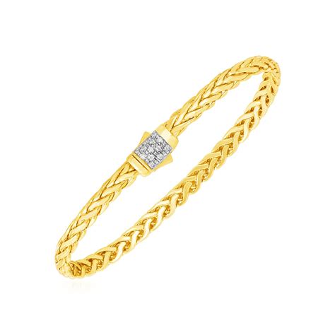 Woven Rope Bracelet with Diamond Accented Rounded Clasp in 14k Yellow ...