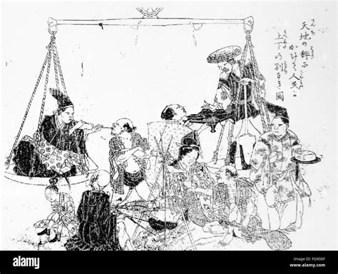 Weighing of social class, Meiji Period, Japan. Meiji Restoration Stock ...