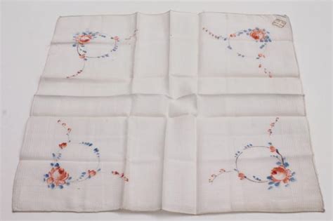 lot vintage hankerchiefs, ladies cotton hankies w/ print flowers or hemstitching embroidery