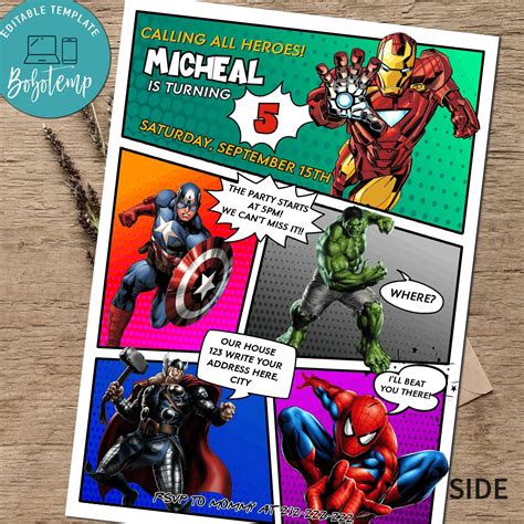 Calling All Avengers Comic Birthday Party Invitation Printable ...