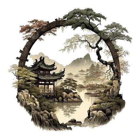 Chinese Ink And Watercolor Painting Of High Mountain Classic Art, Asian Ink And Watercolor ...