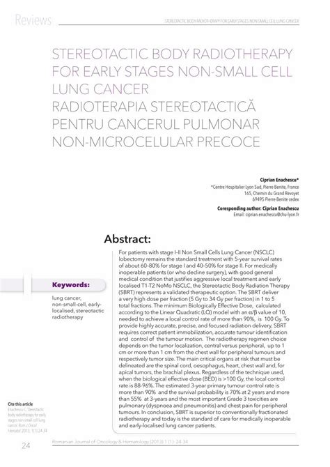 (PDF) Stereotactic body radiotherapy for early stages non-small cell ...