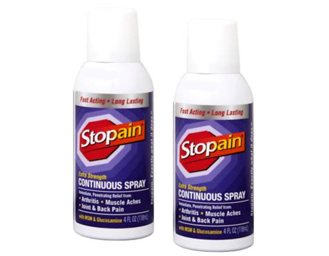 Stopain Pain Relief Spray 4oz (2 Pack) USA Made, Max Strength Fast Acting With MSM, Glucosamine ...