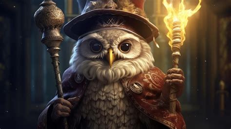 Premium AI Image | A wise owl with a wizards staff AI generated