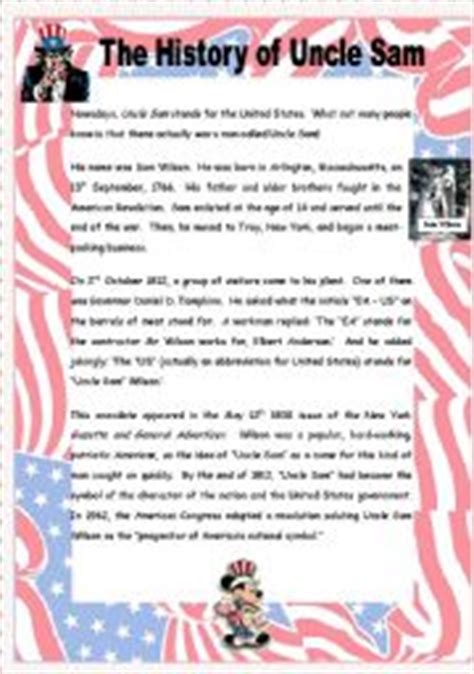 The History of Uncle Sam - 2 pages + key - ESL worksheet by carinaluc