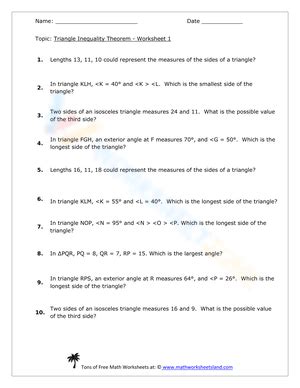 Triangle inequality theorem worksheets