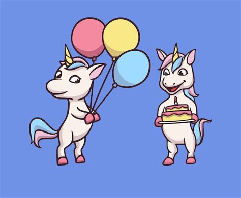 Premium Vector | Cartoon animal design unicorn holding balloons and birthday cake cute mascot ...