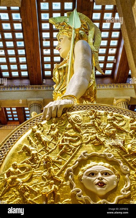 The shield of the Goddess Athena statue inside the Parthenon in Nashville’s Centennial Park ...