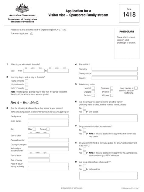 Australian Visa Application Form 1418 2020-2022 - Fill and Sign ...