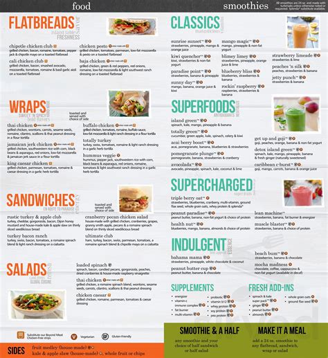 Tropical Smoothie Cafe menu in Plantation, Florida, USA