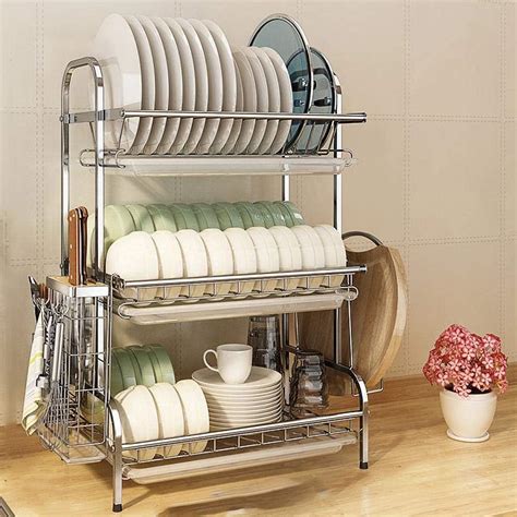 3 Tier Stainless Steel Kitchen Dish Drainer with Drip Tray,42.5x25.5x61 ...