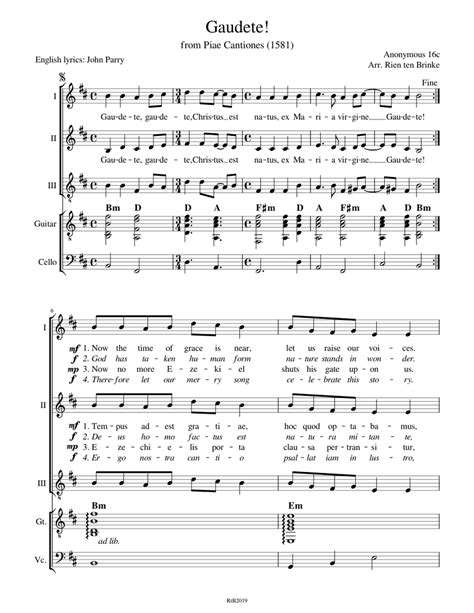 Gaudete! Sheet music for Guitar, Cello | Download free in PDF or MIDI ...