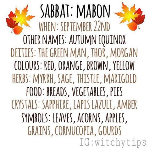 Mabon correspondences 🍂🦊 This year Mabon is on September 22nd! Wiccan ...