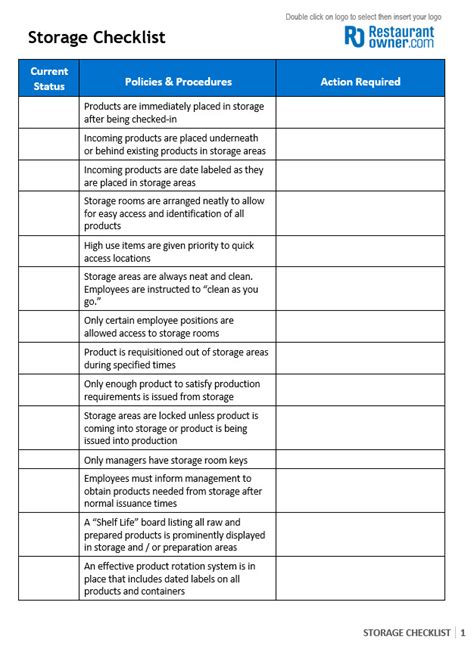 Storage Checklist | RestaurantOwner