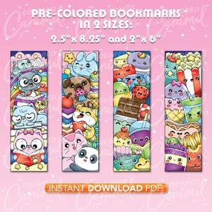 Kawaii Doodle Coloring Bookmarks, Printables Instant Digital Download ...