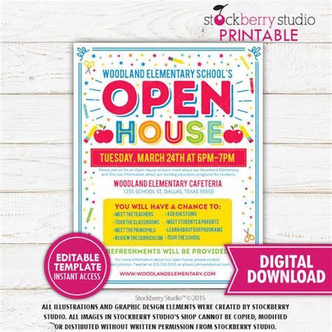 School Open House Flyer Printable Template Back to School Invitation ...